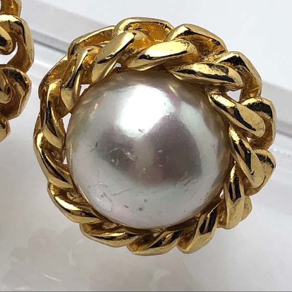 VTG CHRISTIAN DIOR FAUX PEARL CHAIN LINK EARRINGS - Picture 9 of 12